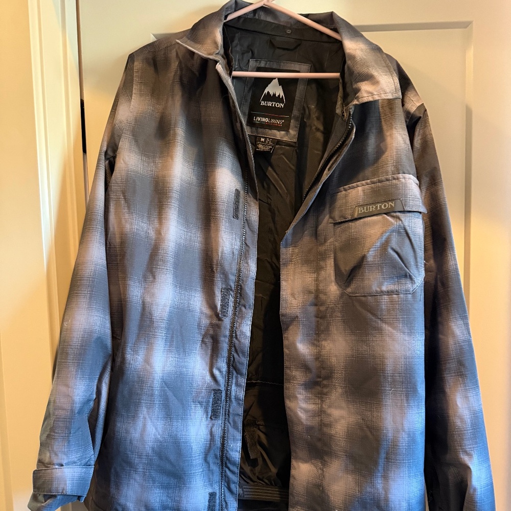 Burton Jacket Mens M Gray Plaid Dunmore ThermacoreECO Living Lining Snowboard